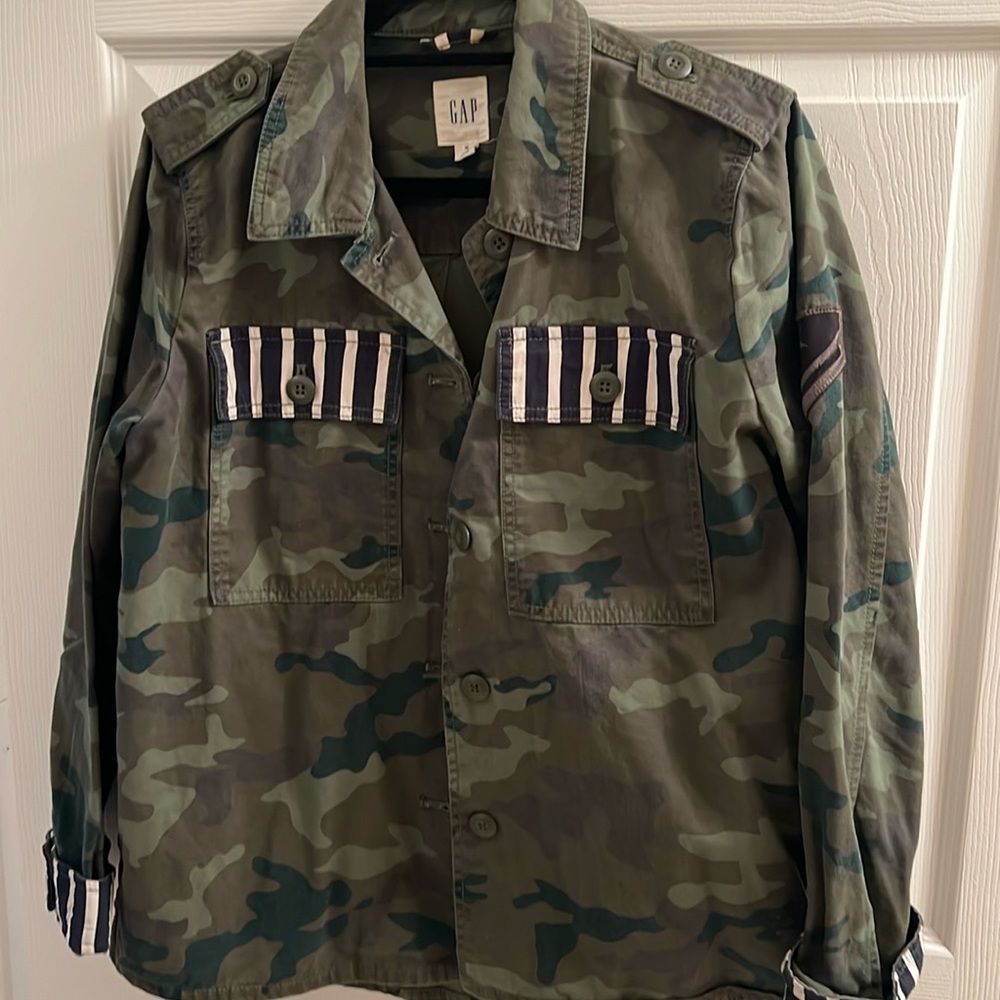 Gap military jacket with hamsa patch on the back